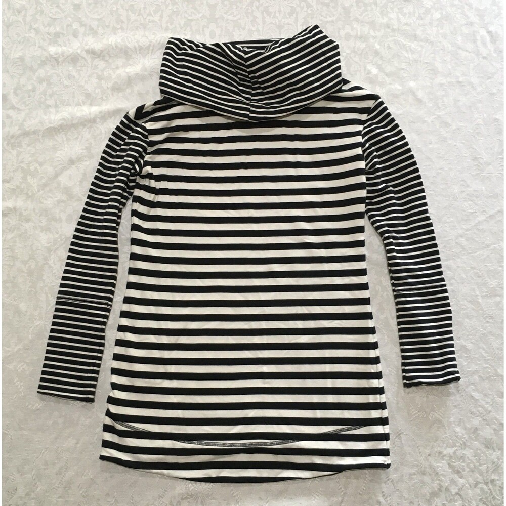 Merona Cowl Neck Striped Top Size S Tunic Black White Cotton Blend Stretch Knit - Picture 2 of 9